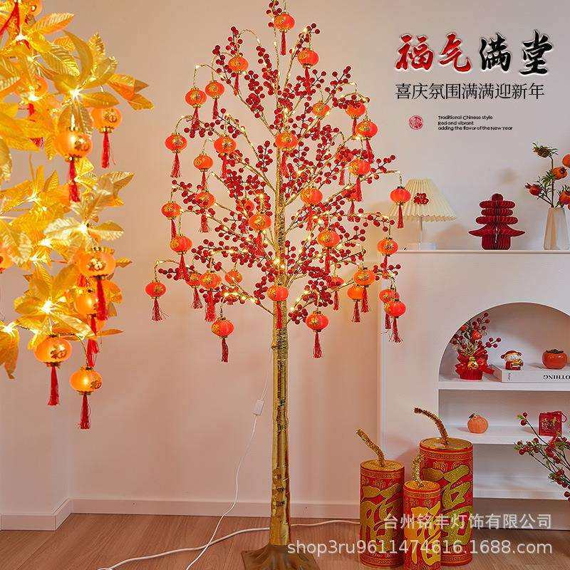 LED仿真树灯发光红灯笼发财树灯商场酒店橱窗布置新年节日装饰灯