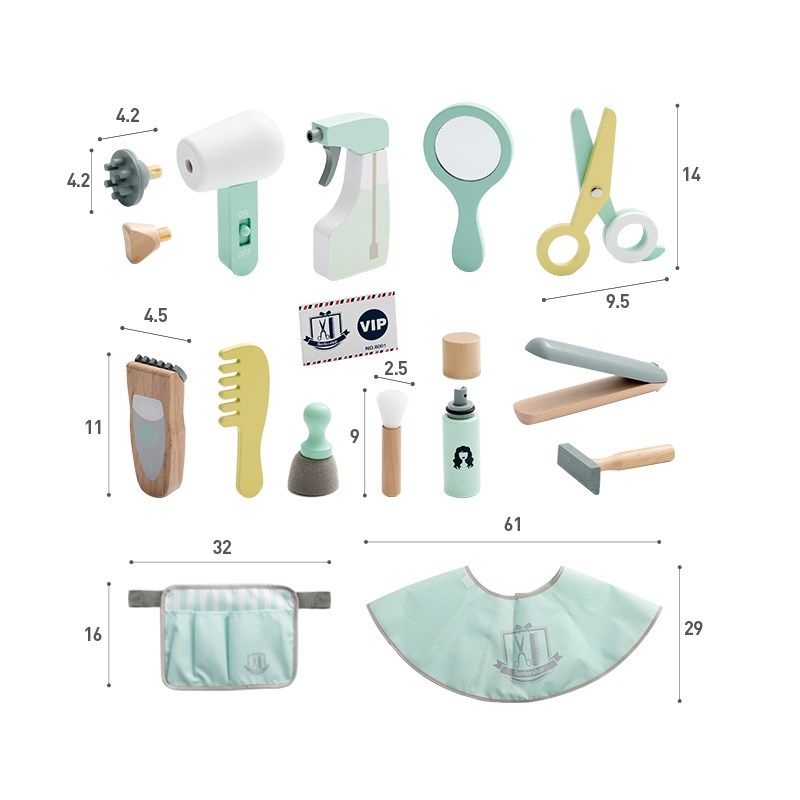 儿童家真过家仿理发工具包宝装角色扮演剪发工具木质儿童套宝玩具