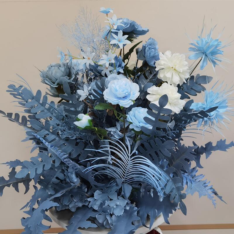 婚庆新霾路引花雾款蓝庭院婚礼花盆花球仿真绢花艺排花路引花排