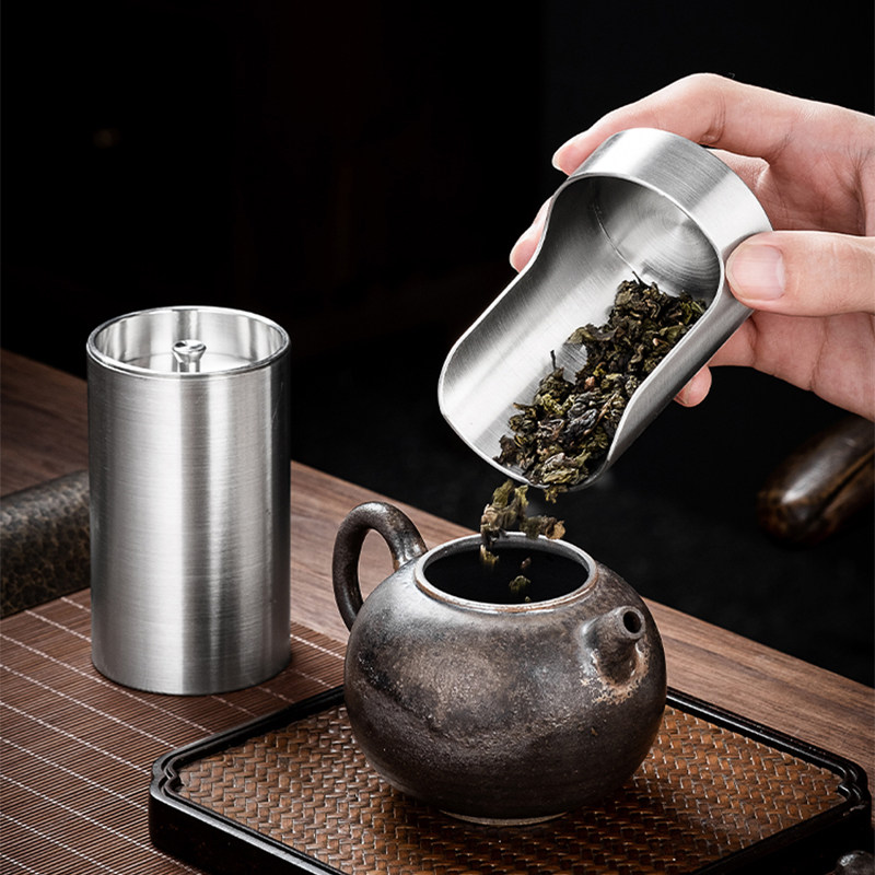 茶则一体纯锡茶叶罐小号便携锡罐密封小茶盒精品锡器茶罐免费刻字