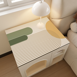 高级感奶油风床头柜保护垫子防烫防水桌垫pvc免洗防尘桌布可裁剪