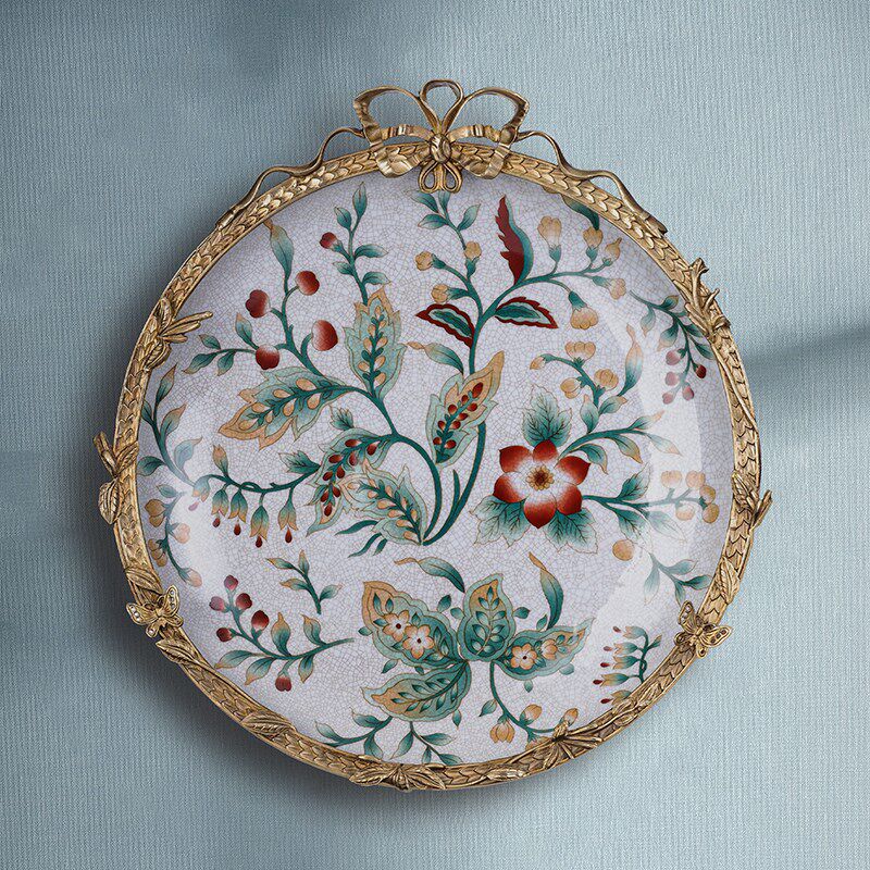 客厅圆形装饰墙壁挂盘挂件摆件 欧式装饰陶瓷配铜盘子座盘工艺品,家居饰品,装饰坐盘/挂盘,淘宝优惠券,粉丝福利购,淘宝优惠卷