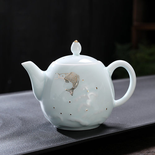 中式陶瓷茶具配件单个小茶壶精品手绘描金青瓷单喝茶壶西施壶定制