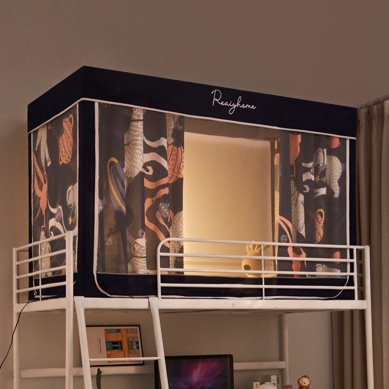 寝室遮光床帘一体式学生蚊帐宿舍上铺床帘布上下铺通用带支架单人