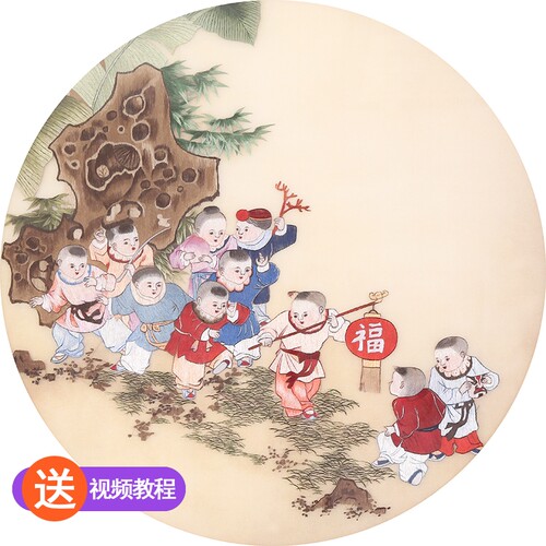 苏绣刺绣手工diy套件自绣材料包初学自绣入门针迹童子图苏州