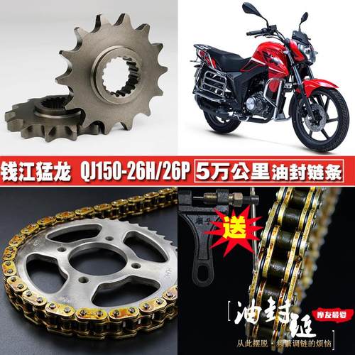 钱江猛龙QJ150-26H新御龙QJ150-26J油封链条链盘套链改装大小链轮