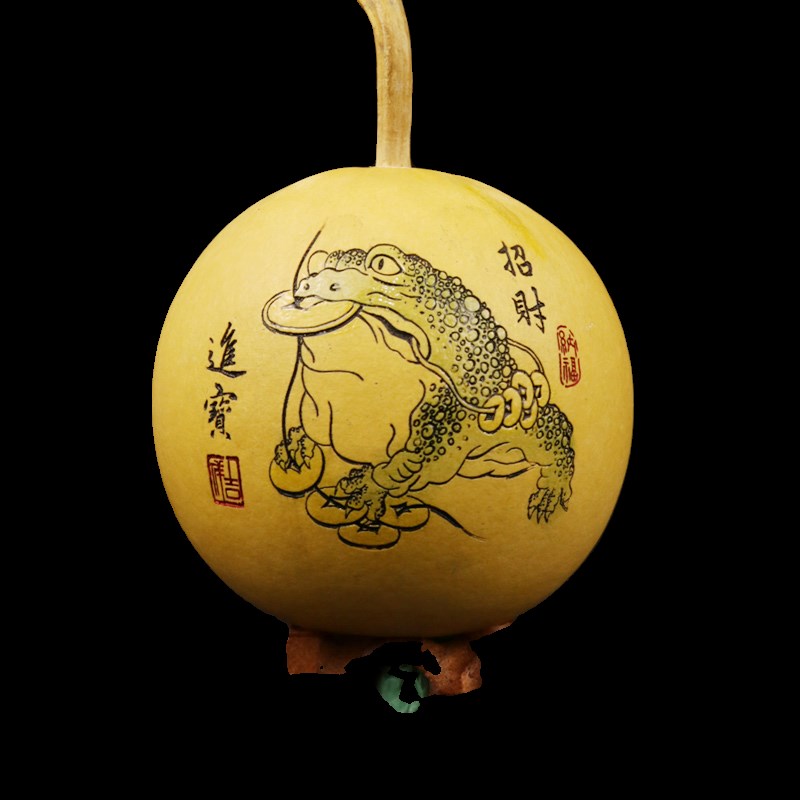 一物一图天然小冬瓜真葫芦手把件文玩把玩盘玩精雕墨刻字家居摆件