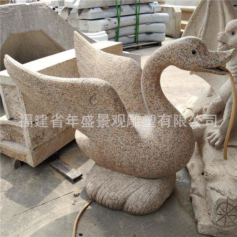 现货石雕天鹅房地产小区园林景观工程装饰摆件大理石喷水动物雕塑