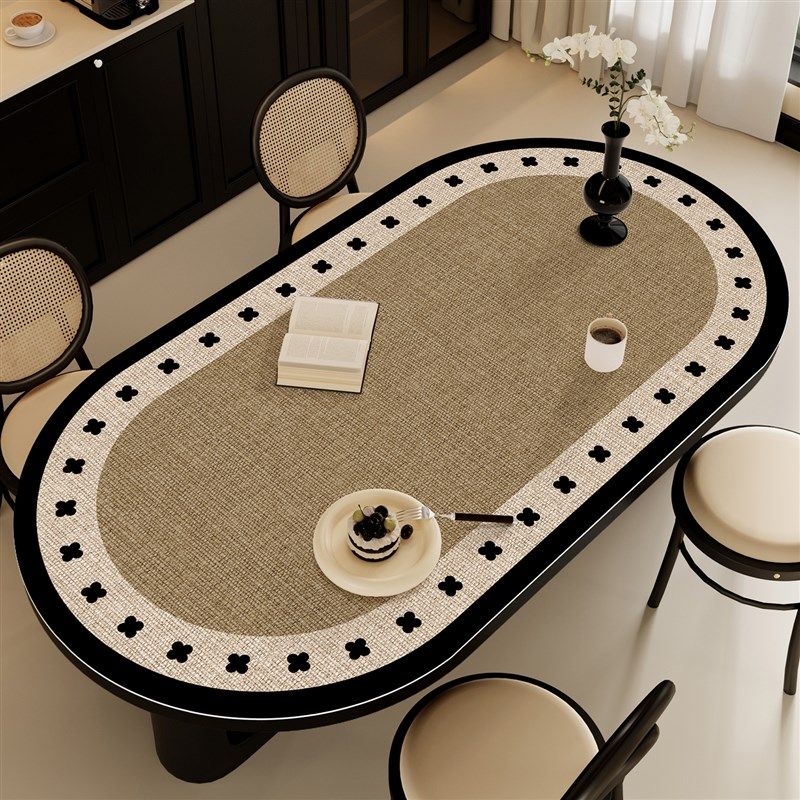 中古风椭圆形餐桌垫防水防油免洗皮革圆弧茶几桌布桌面保护垫桌布,居家布艺,桌布,淘宝优惠券,粉丝福利购,淘宝优惠卷