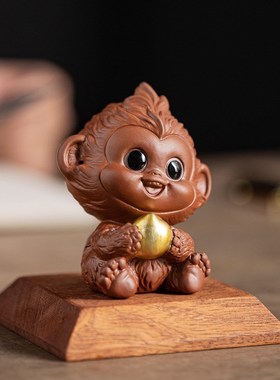 创意陶瓷可爱小猴子摆件吉祥物十二生肖猴家居办公桌面装饰品摆设
