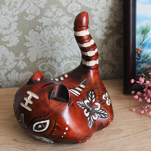 客厅创意装饰品摆件木质十二生肖老虎可存取存钱罐木制大号储蓄罐