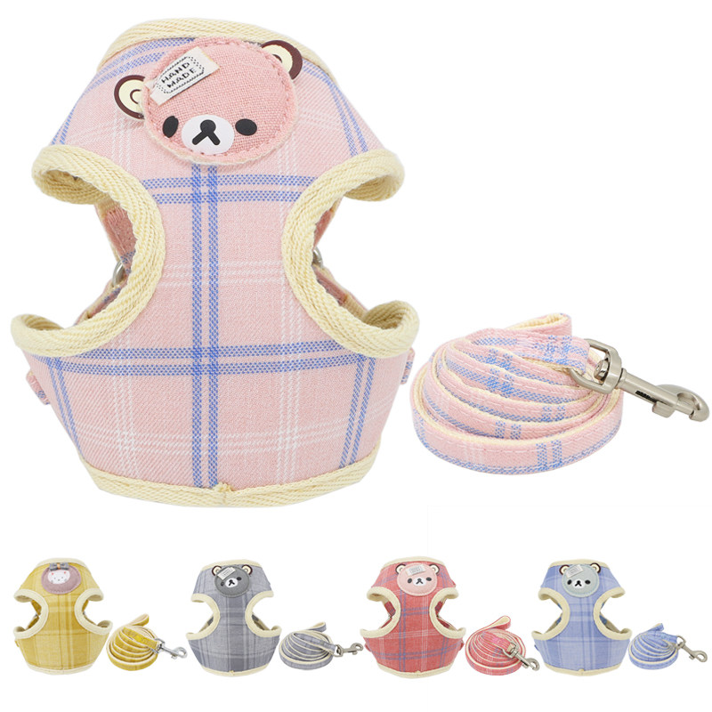 夏天透气新款泰迪博美狗狗牵引背带可调节尼龙牵引绳背心式防挣脱