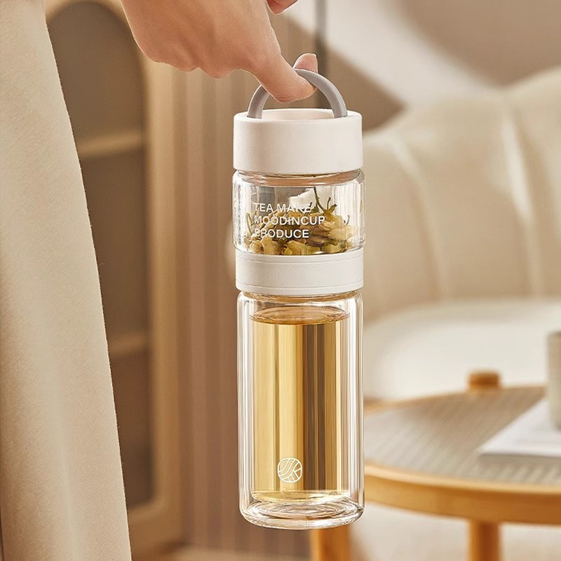 物生物高硼硅玻璃水杯女士夏季便携茶水分离泡茶杯2025新款杯子