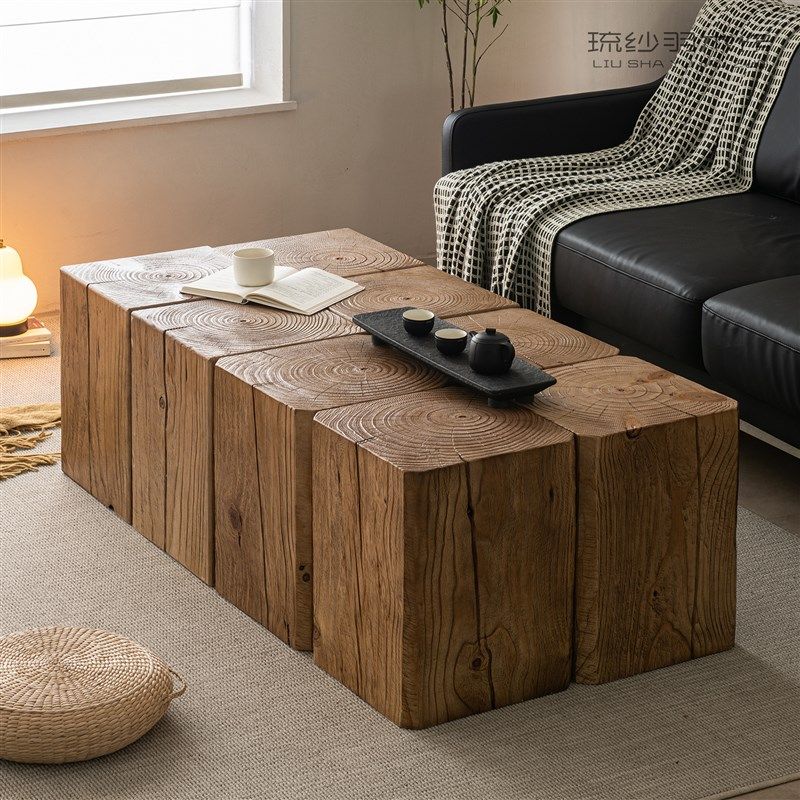 原实木墩子边几茶几深纹中复古风做旧色民宿酒店方形摆件根雕坐凳,住宅家具,根雕凳子,淘宝优惠券,粉丝福利购,淘宝优惠卷