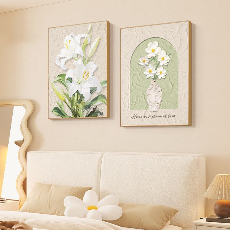 原木奶油风玄关装饰画现代餐厅百合花客厅沙发背景墙挂画落地画,家居饰品,现代装饰画,淘宝优惠券,粉丝福利购,淘宝优惠卷