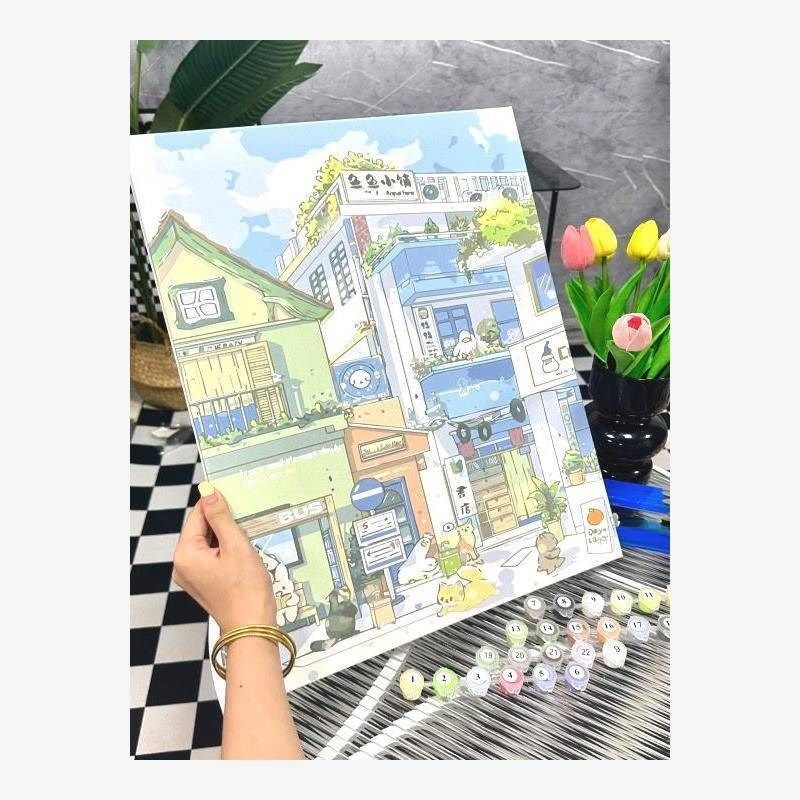 手工diy数字油画治愈小镇丙烯画填色填充油彩画卧室装饰画治愈系,家居饰品,DIY/数字油画,淘宝优惠券,粉丝福利购,淘宝优惠卷