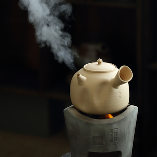 水木白泥壶全手工烧水陶壶潮州跳盖砂铫壶功夫茶具家用煮水煮茶器