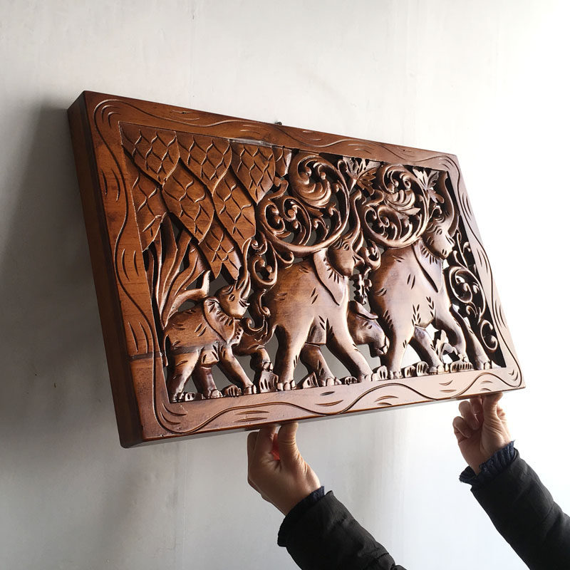 新品东南亚实木雕刻象翻盖电表箱装饰画开关电闸遮挡盒中式玄关厅