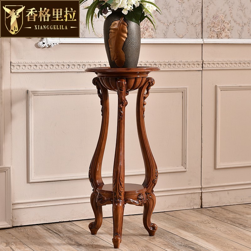 欧式阳台花架实木落地多层花架室内复古深色客厅花盆架子双层花架