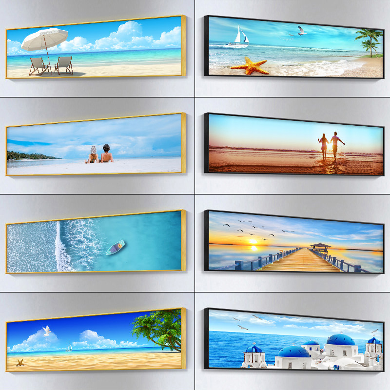 地中海卧室床头背景墙面装饰画主卧房间海景挂画酒店宾馆客房壁画