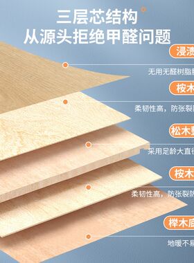 新三层实木复合木地板家用地暖防水E0多层上海工厂原木奶油地板