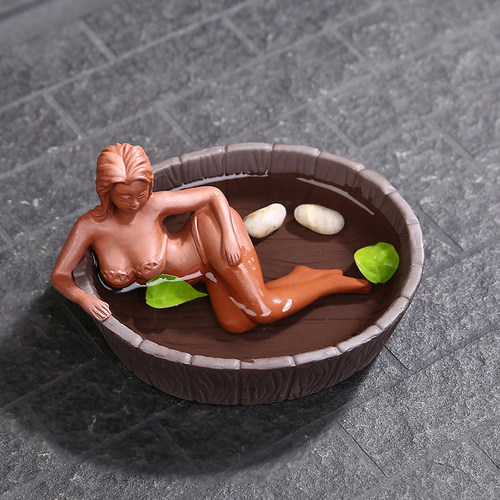 紫砂茶宠美女戏水茶具茶道配件烟灰缸仕女趣味茶玩茶盘茶台摆件