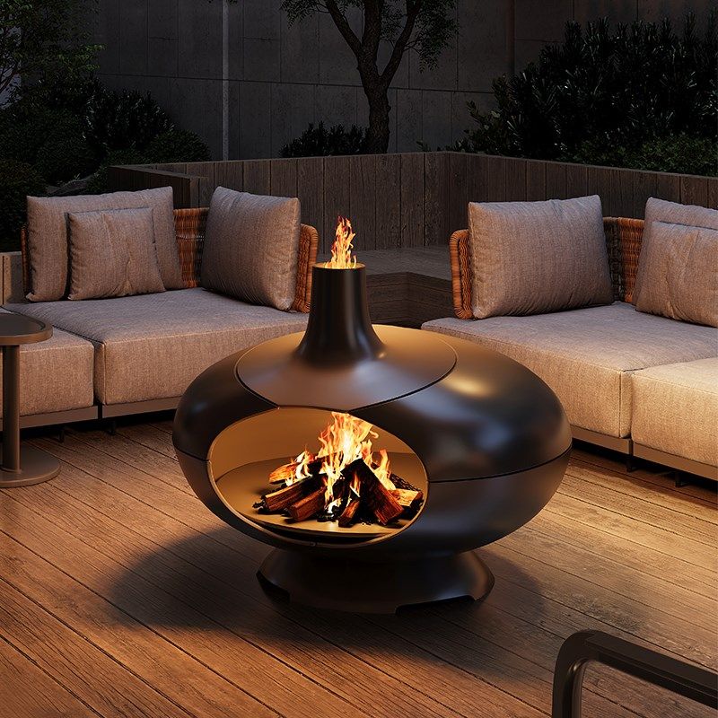 高端定制圆形悬挂壁炉真火燃木柴无烟农村自建房室内取暖炉明火