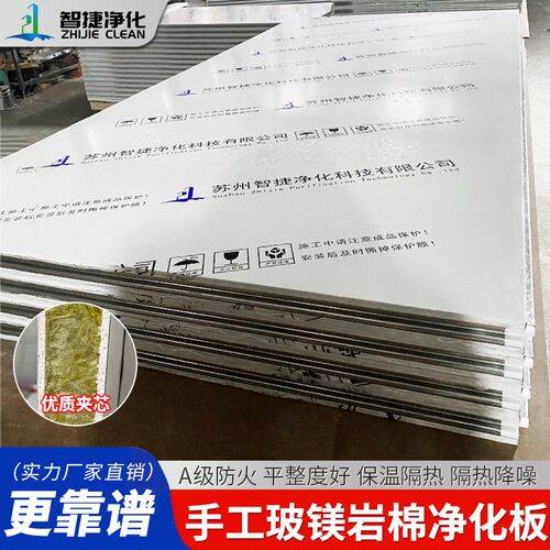 手工单双玻镁岩棉净化板复合彩钢夹芯板厂房无尘车间隔墙洁净板材