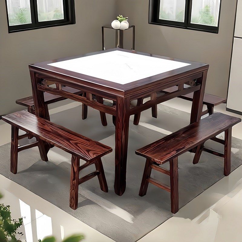 实木中式岩板八仙桌饭店商用四方桌凳农家乐正方形仿古雕花餐桌椅,住宅家具,岩板餐桌,淘宝优惠券,粉丝福利购,淘宝优惠卷