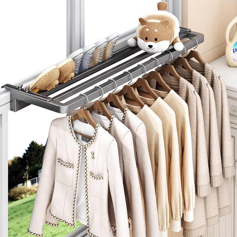 窗户晾衣架挂室内免打孔防盗窗挂衣架晾衣架阳台防盗窗可调节挂钩