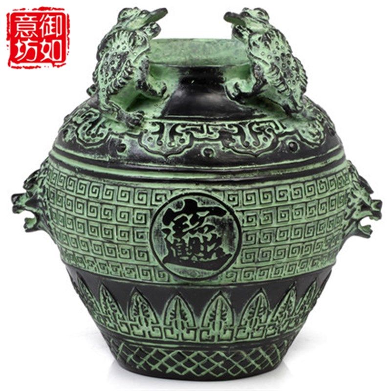 青铜器摆件 金蟾狮头坛 财宝罐招财旺财工艺品储钱罐存钱罐圆罐鼎,家居饰品,装饰摆件,淘宝优惠券,粉丝福利购,淘宝优惠卷