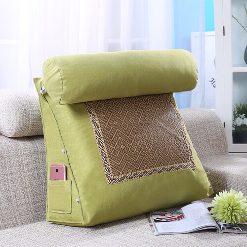 夏季床头靠垫冰丝藤席卧室护腰靠背垫软包凉席床上靠枕沙发腰靠枕