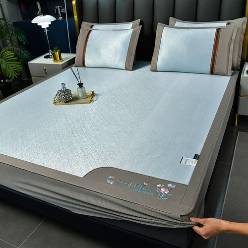 夏季高档床笠款冰丝席凉席三件套1.5米1.8x2.0床罩可水洗空调席子