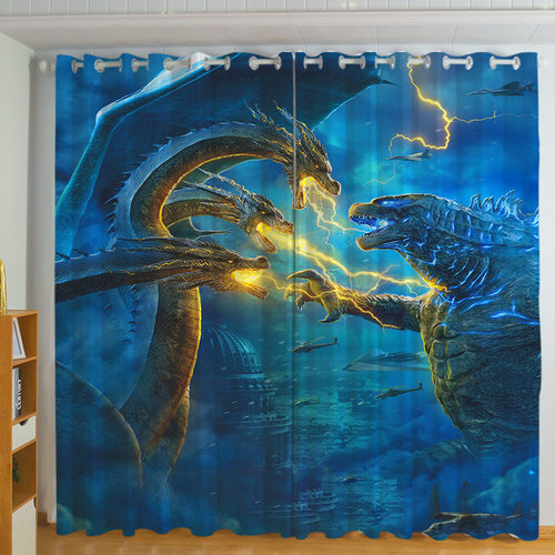 来图定制哥斯拉怪兽恐龙男孩卧室书房儿童房飘窗卡通遮光窗帘成品