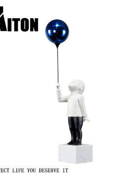 气球小孩人物雕塑摆件创意样板房客厅电视柜售楼处软装艺术装饰品