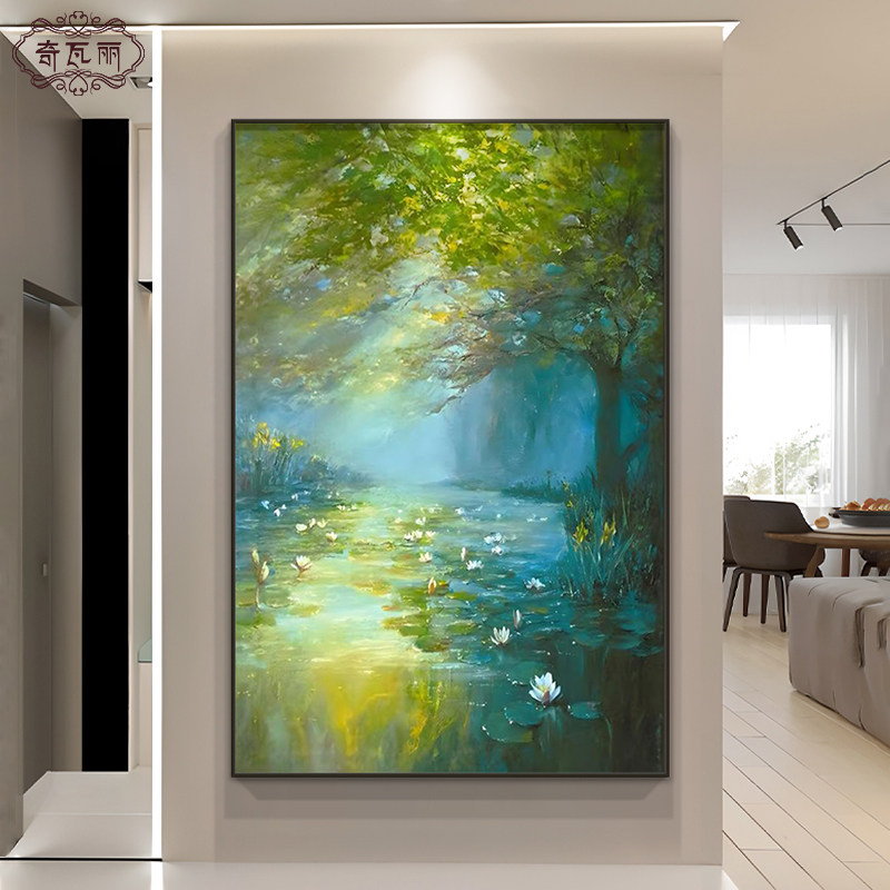莫奈睡莲玄关装饰画客厅沙发背景墙挂画世界名画油画手绘风景壁画