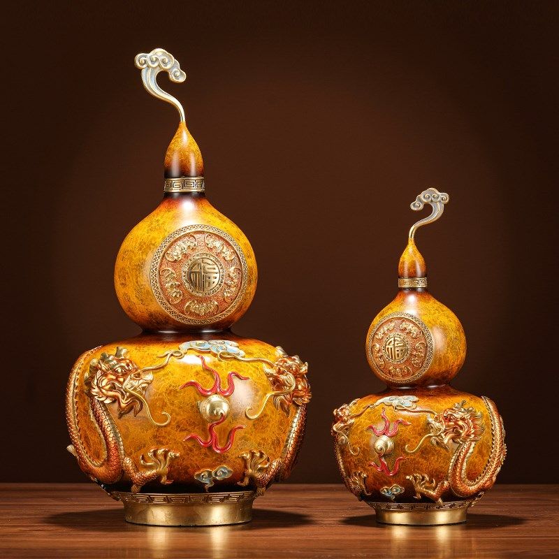 黄铜工艺品双龙戏珠葫芦摆件家居客厅酒柜玄关装饰乔迁开业,家居饰品,装饰摆件,淘宝优惠券,粉丝福利购,淘宝优惠卷