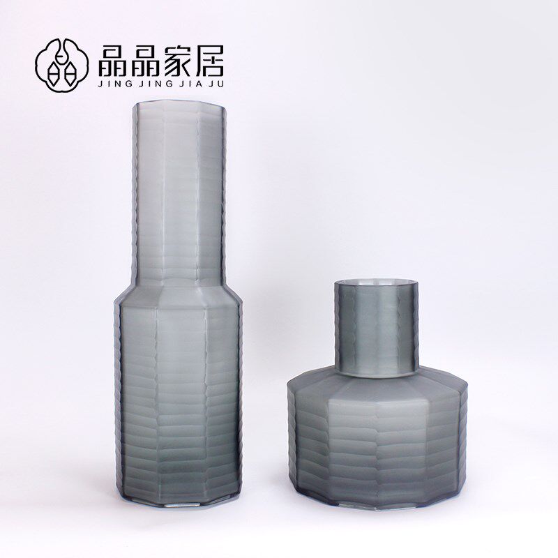 晶晶家居多边形楞台磨砂质感玻璃插花瓶客餐厅书房样板房创意摆件