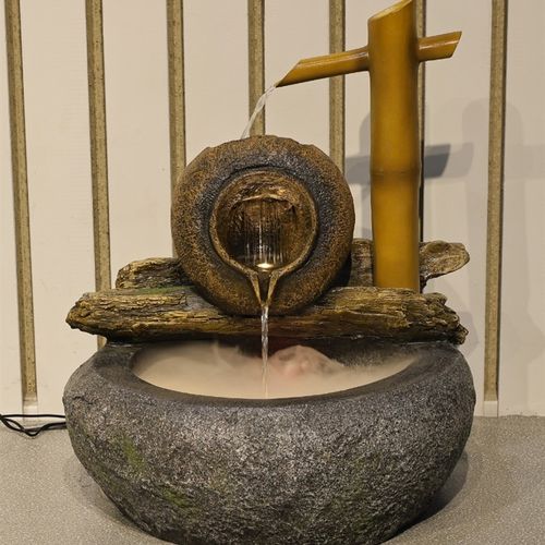 室内楼梯下造景流水摆件循环水茶室会所橱窗落地仿真绿植景观摆件