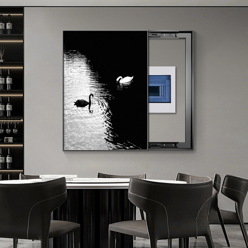 黑白天鹅电表箱装饰画竖款免打孔总开关盒壁画电闸配电箱遮挡挂画,家居饰品,现代装饰画,淘宝优惠券,粉丝福利购,淘宝优惠卷