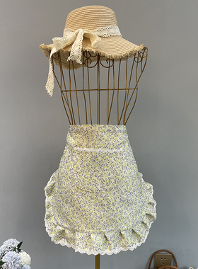 小草绿色织浮雕提花面料碎花围裙花边家用公主韩版时尚欧式半身裙