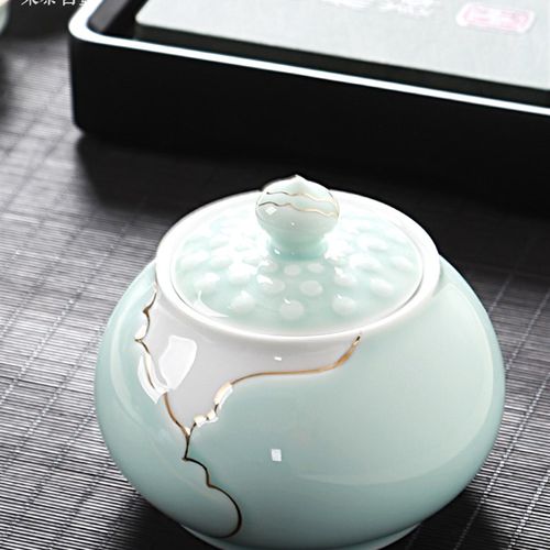 东茶西壶青瓷手绘茶叶罐密封罐防潮中号陶瓷茶缸普洱茶罐礼盒包装