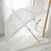 沛欣雨伞夏季 爱心小清新白色蕾丝黑色弯柄半自动长柄伞拱形透明伞