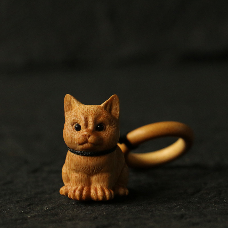 精品纯手工雕刻天然竹雕小猫咪手把件竹雕小挂件竹制吊坠送礼把玩