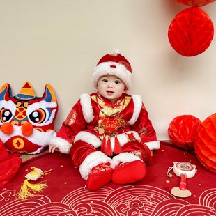 2025新款抓周礼服唐装男宝宝一周岁衣服女婴儿百天生日过年拜