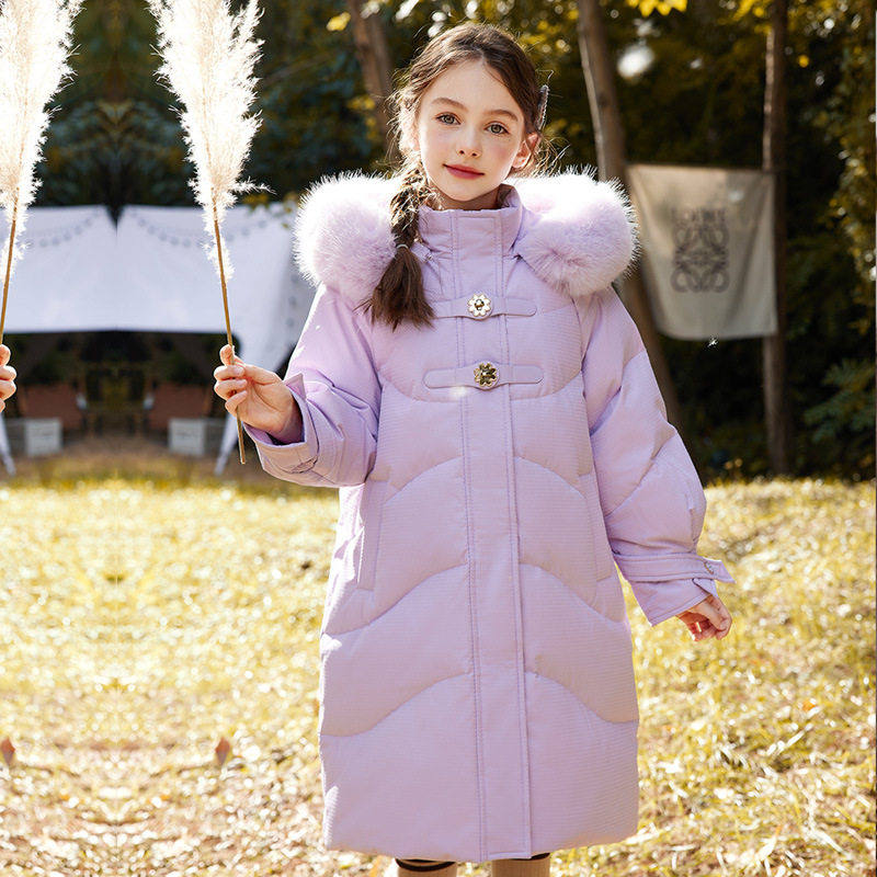 2025新款儿童羽绒服女童中长款韩版修身白鸭绒洋气中大童加厚