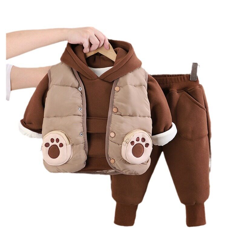 2026新款男女童套装冬款洋气儿童加绒棉服三件套小童宝宝冬季
