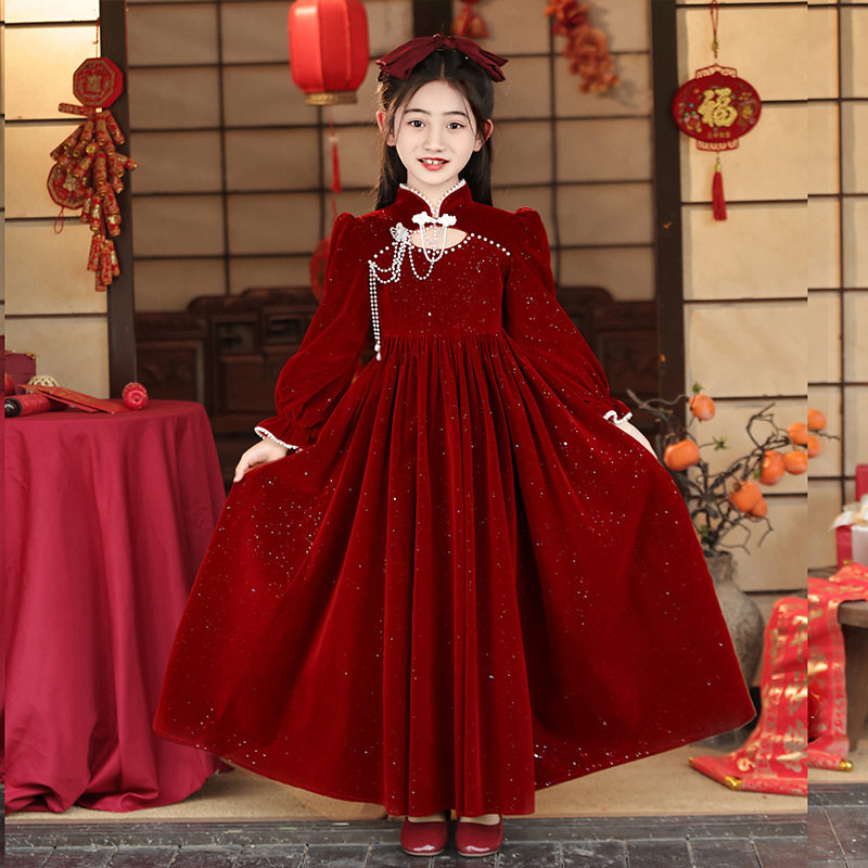 2025新款女童礼服公主裙红色拜年连衣裙洋气加绒裙子儿童中大,童装/婴儿装/亲子装,儿童礼服,淘宝优惠券,粉丝福利购,淘宝优惠卷
