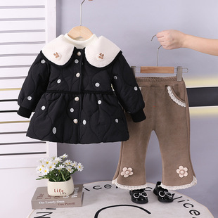 2026新款女童秋冬装洋气加绒棉衣套装女宝宝冬季衣服三件套婴