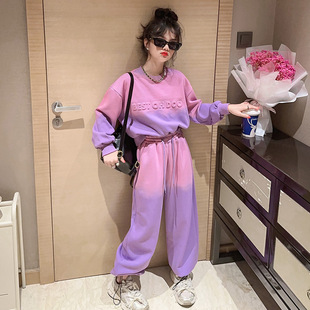 2025新款女童秋季套装洋气时髦儿童渐变卫衣女大童春秋运动两